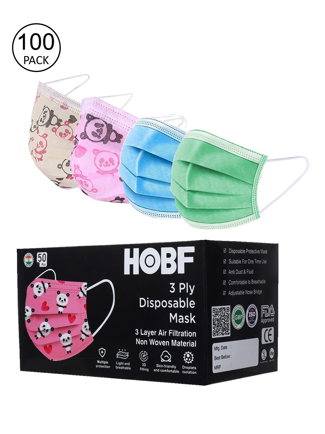 

FROGGY Kids Pack Of 100 Assorted 3ply Anti-Pollution Mask With Nose-Pin