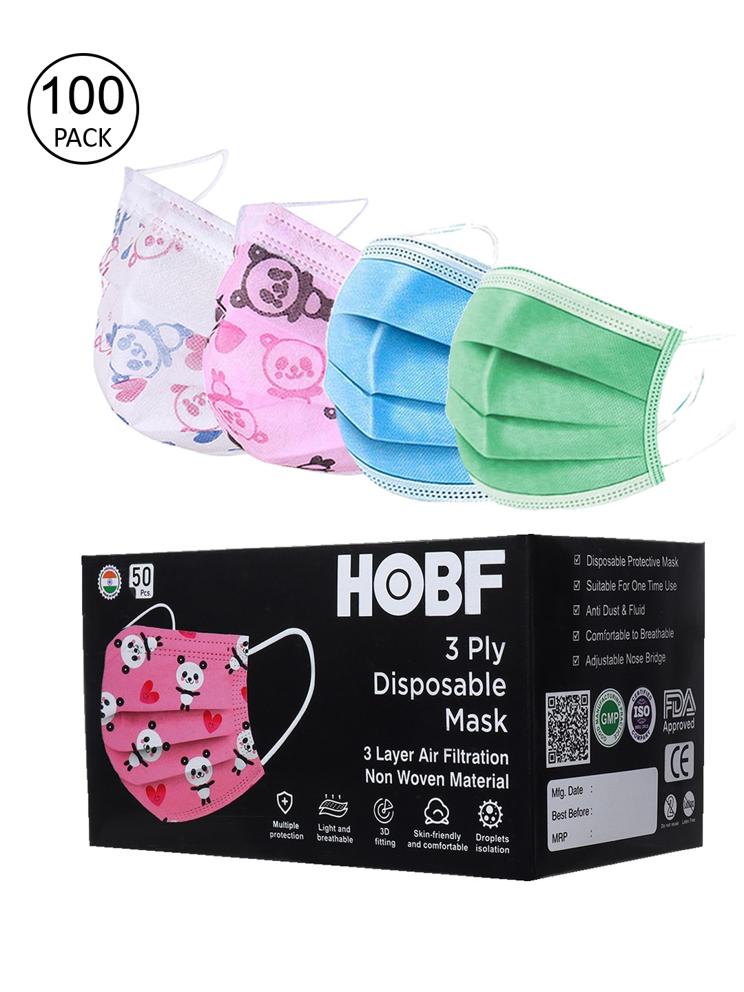 

FROGGY Set Of 100 Assorted 3-Ply Anti-Pollution Masks