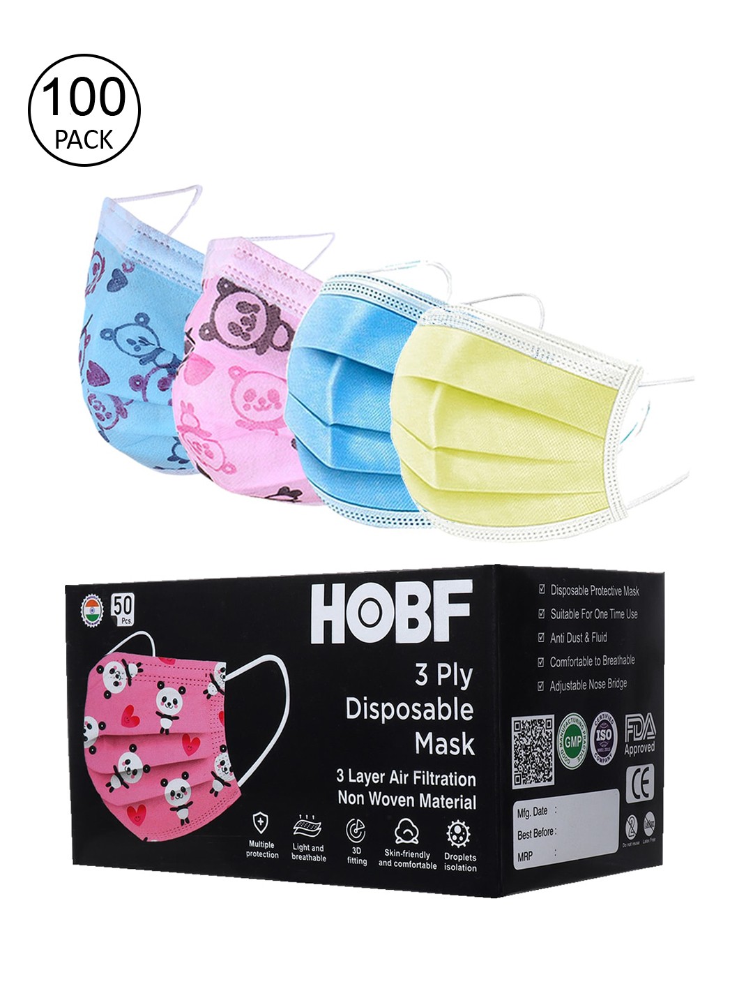 

FROGGY Set Of 100 Assorted 3-Ply Anti-Pollution Masks