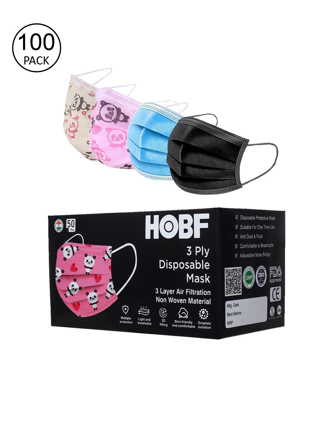 

FROGGY Pack of 100 Assorted 3ply Anti-Pollution Disposable Mask