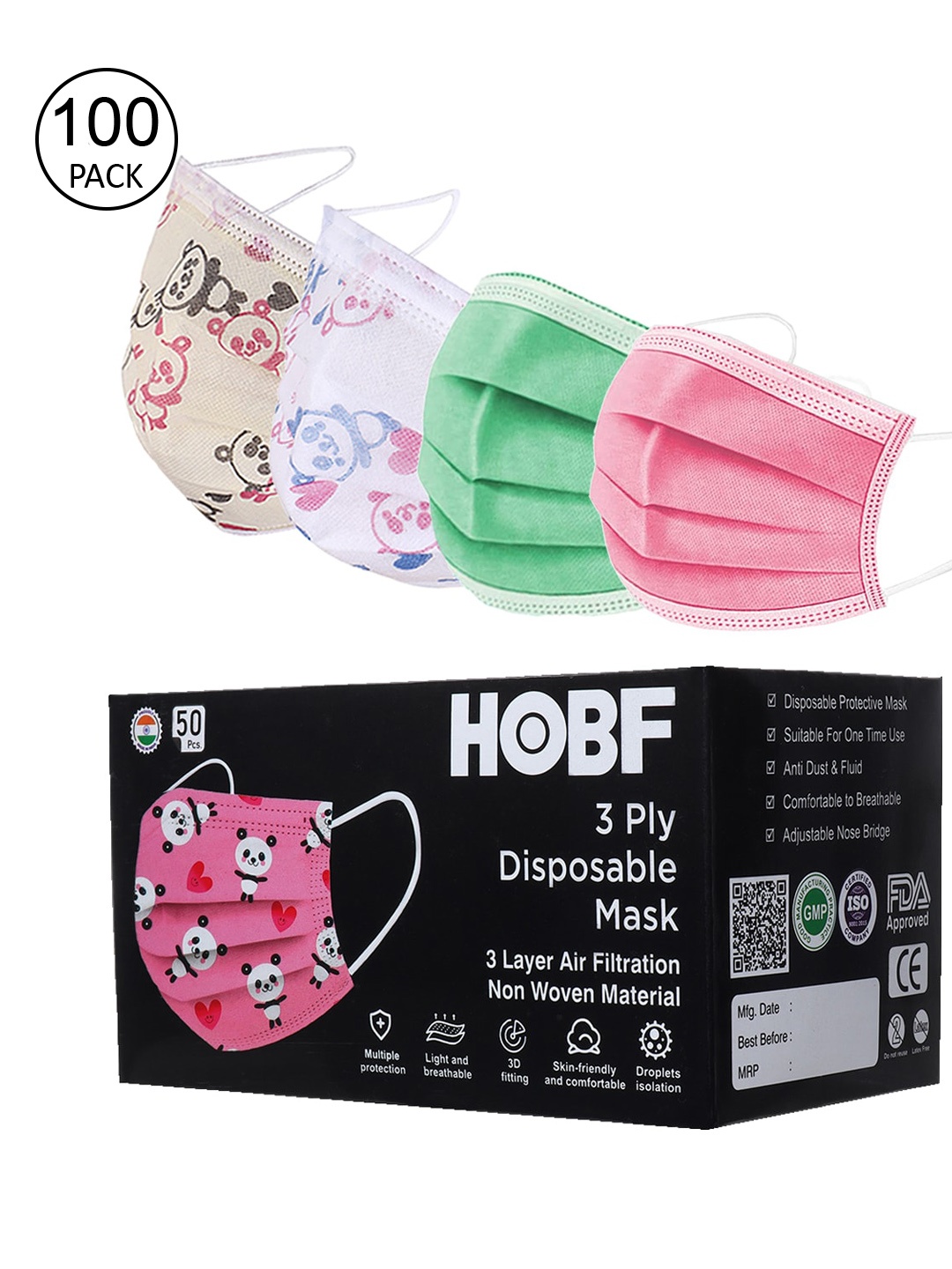 

FROGGY Kids Pack Of 100 Assorted 3ply Anti-Pollution Mask With Nose-Pin