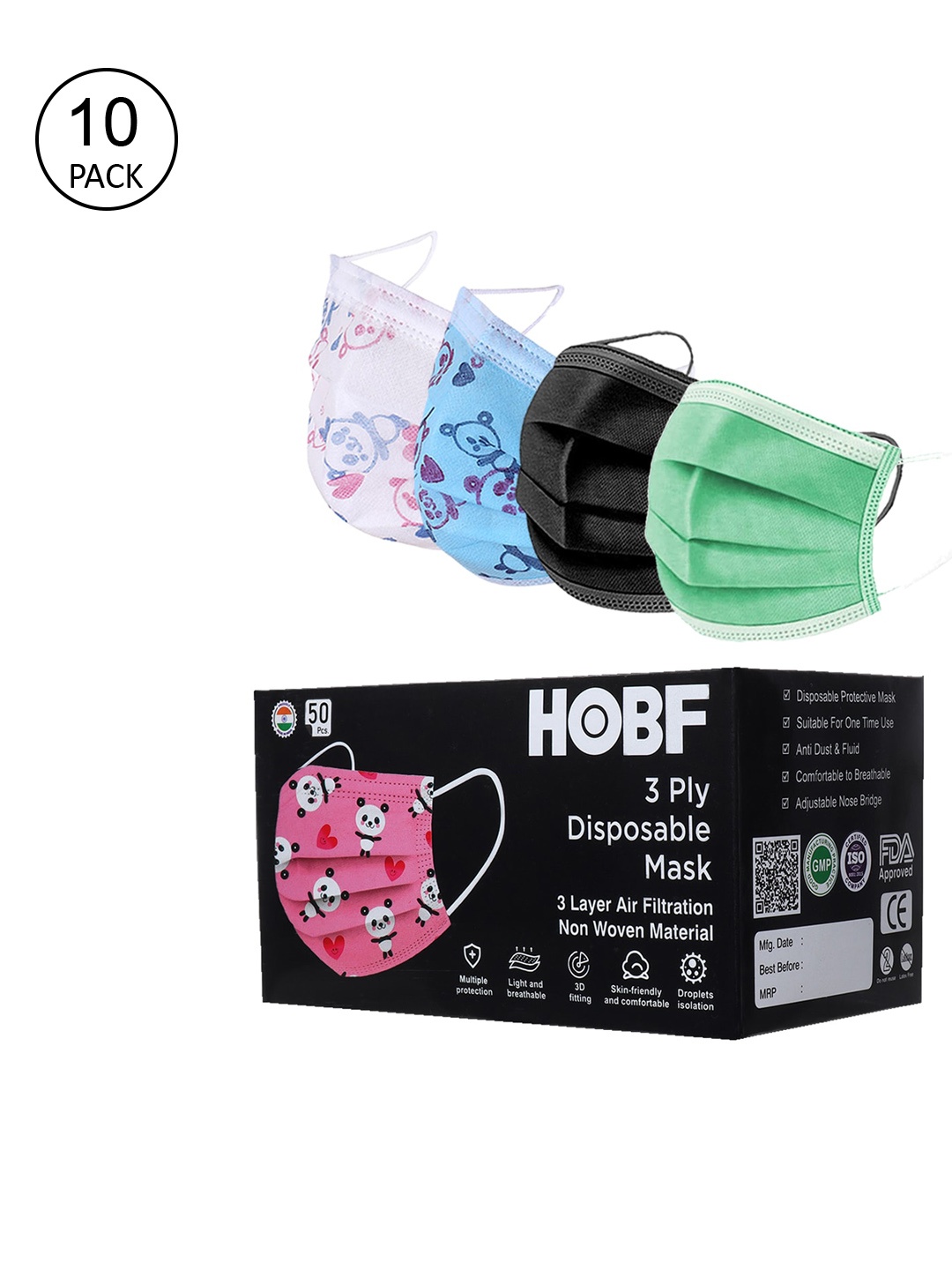 

FROGGY Kids Pack Of 100 3-Ply Anti-Pollution Mask, Black