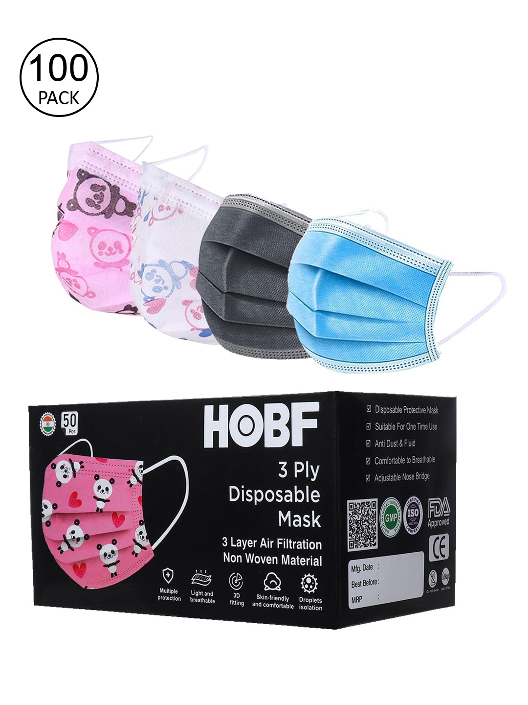 

FROGGY Kids Pack Of 100 Assorted 3-Ply Anti-Pollution Mask