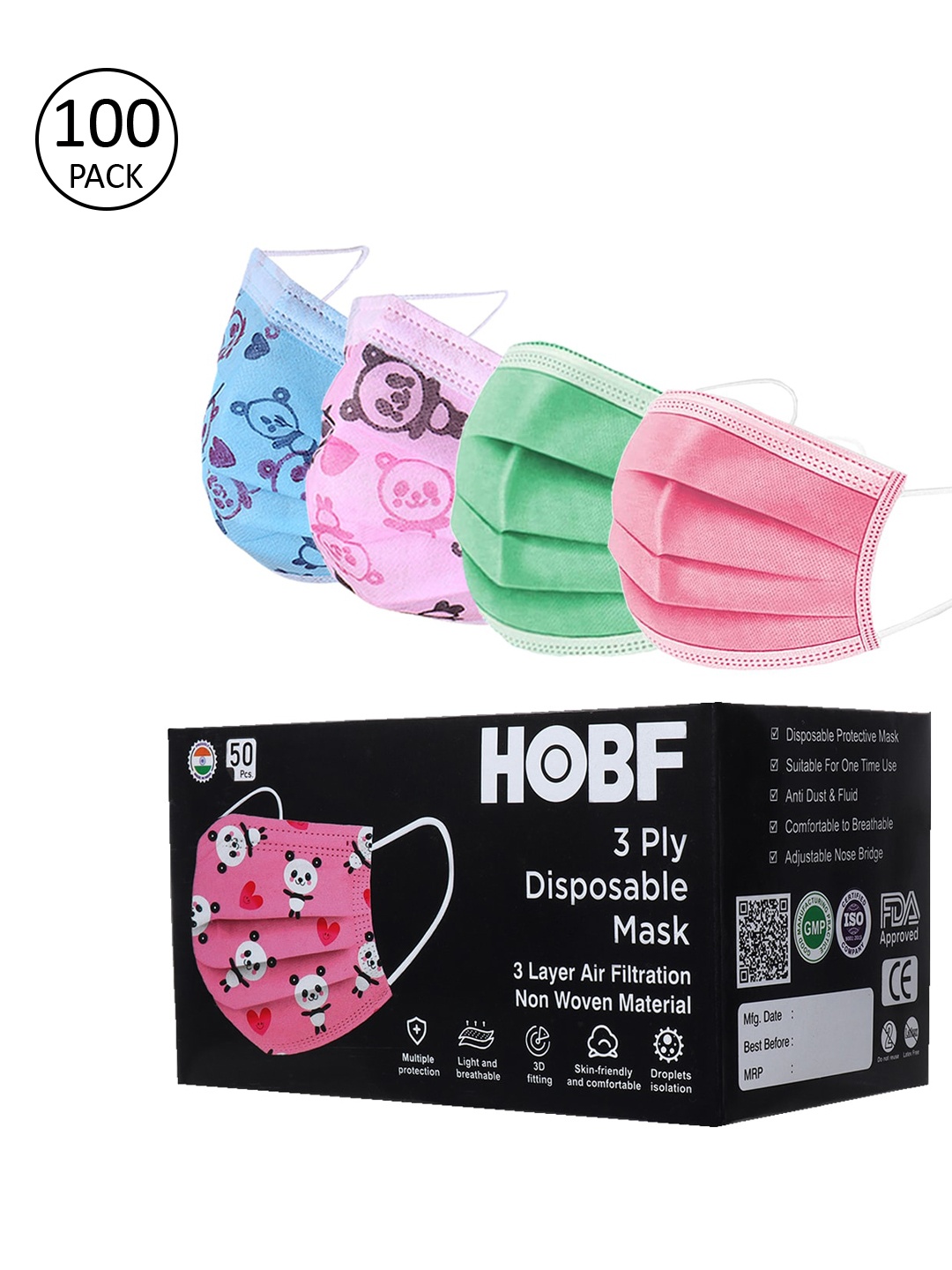 

FROGGY Pack of 100 Assorted 3ply Anti-Pollution Disposable Mask