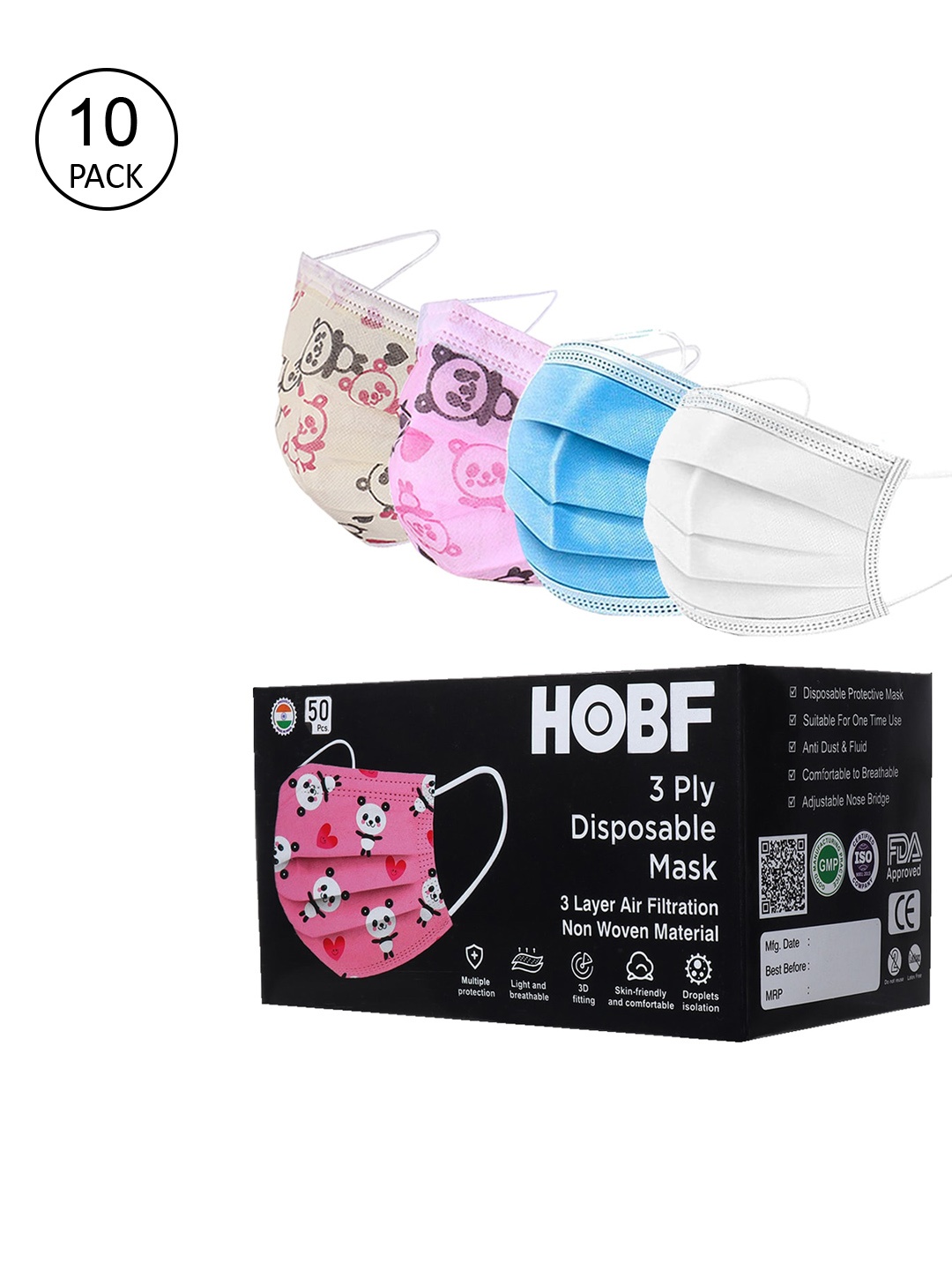 

FROGGY Set Of 100 Assorted 3-Ply Anti-Pollution Masks