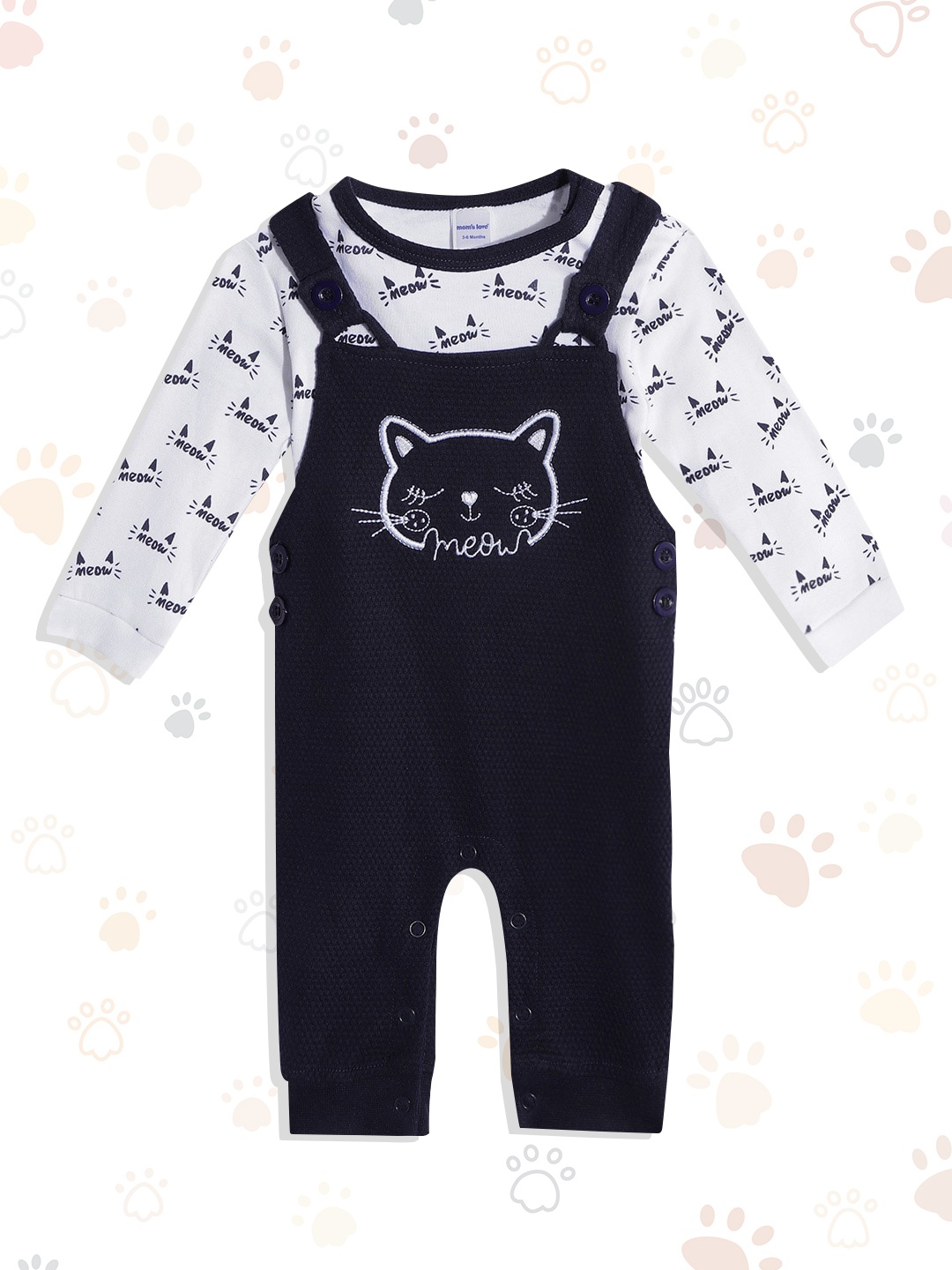

Moms Love Girls Navy Blue & White Dungaree with T-Shirt