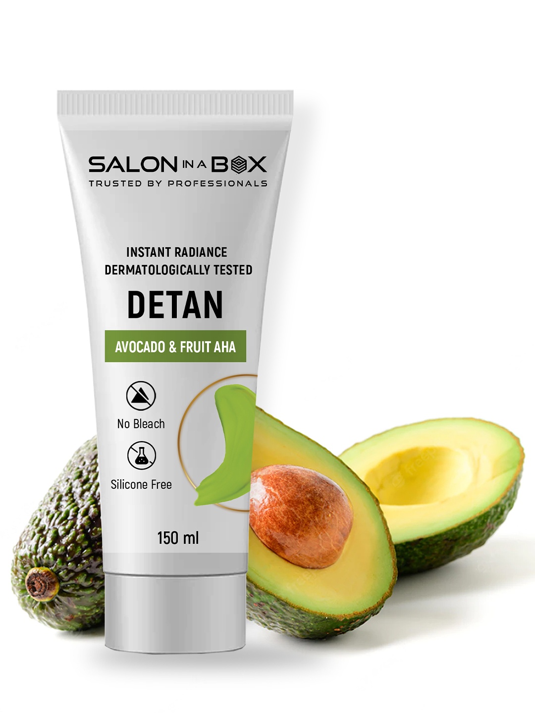 

SALON IN A BOX Instant Radiance Detan Tan Removal Cream with Avocado & Fruit AHA - 150 ml, Green