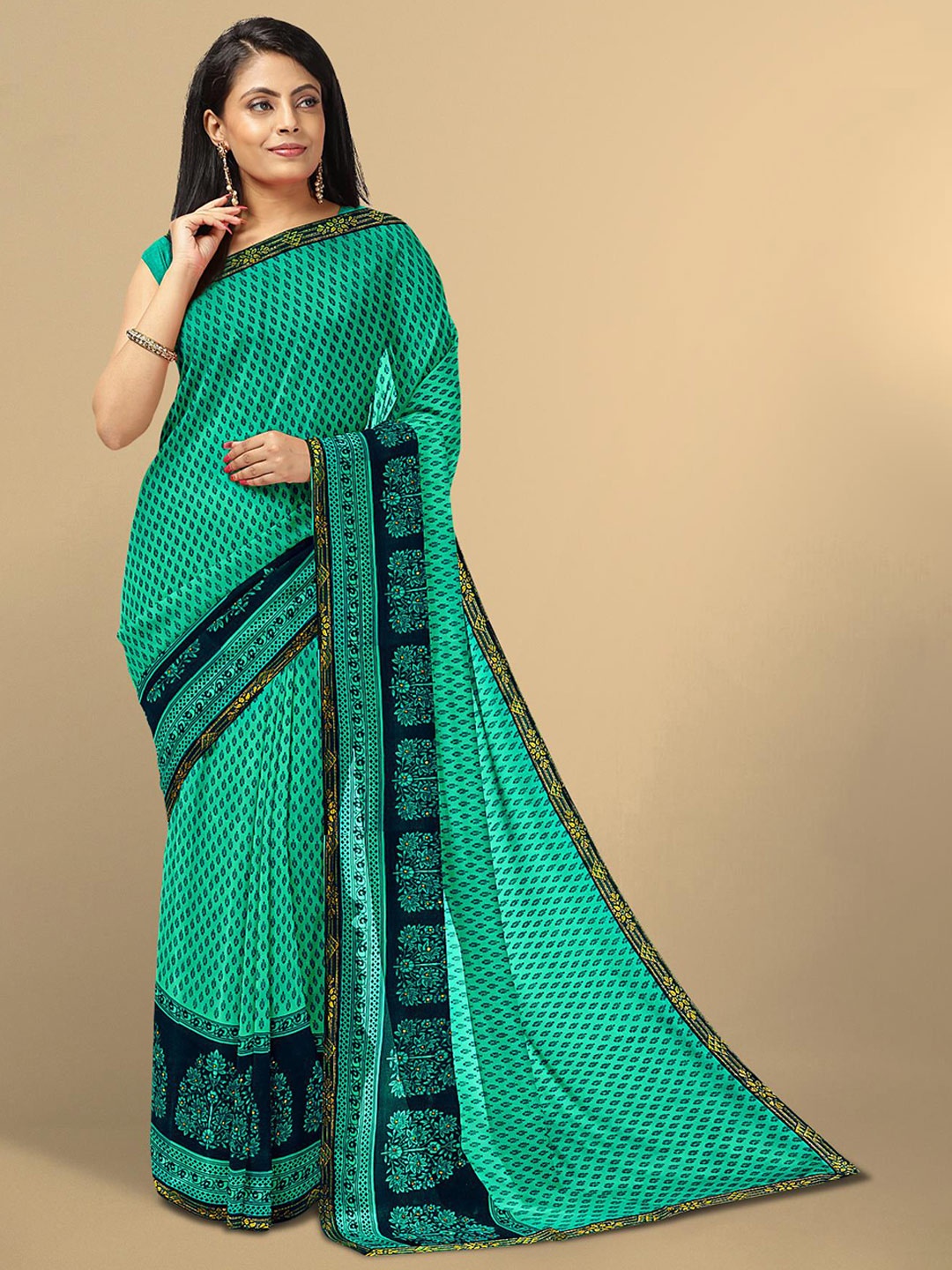 

Kalamandir Green & Blue Floral Silk Blend Saree