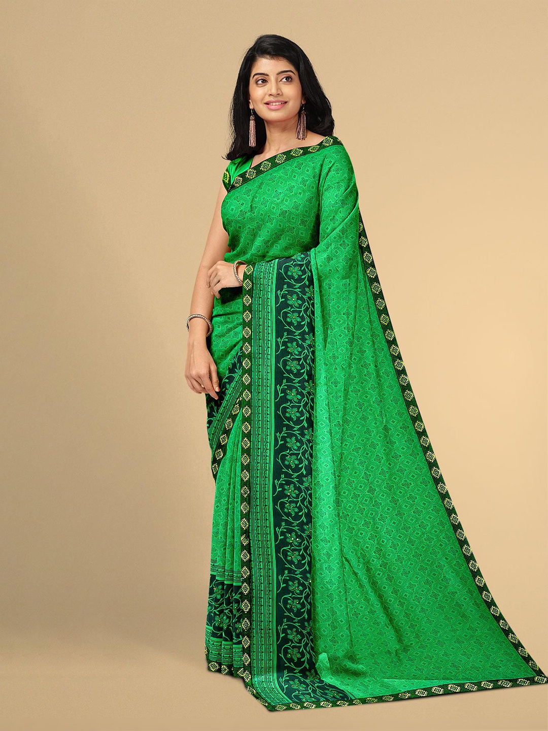 

Kalamandir Green Floral Silk Blend Saree