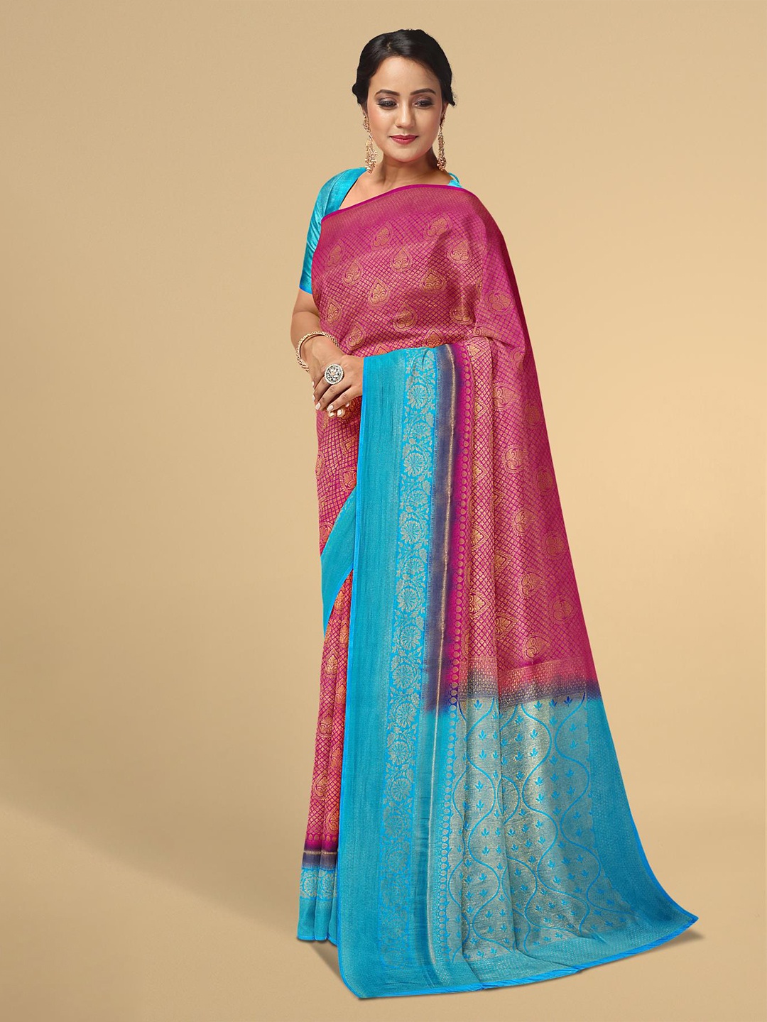 

Kalamandir Pink & Blue Woven Design Zari ooSaree