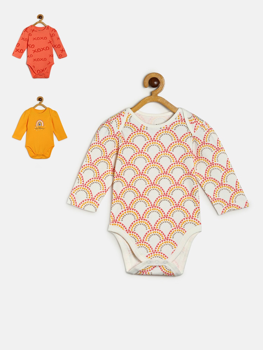 

MINI KLUB Girls Pack Of 3 Printed Pure Organic Cotton Bodysuit, Red