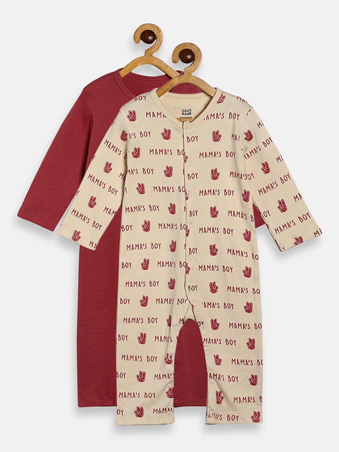 

MINI KLUB Boys Pack of 2 Maroon & Beige Printed Romper