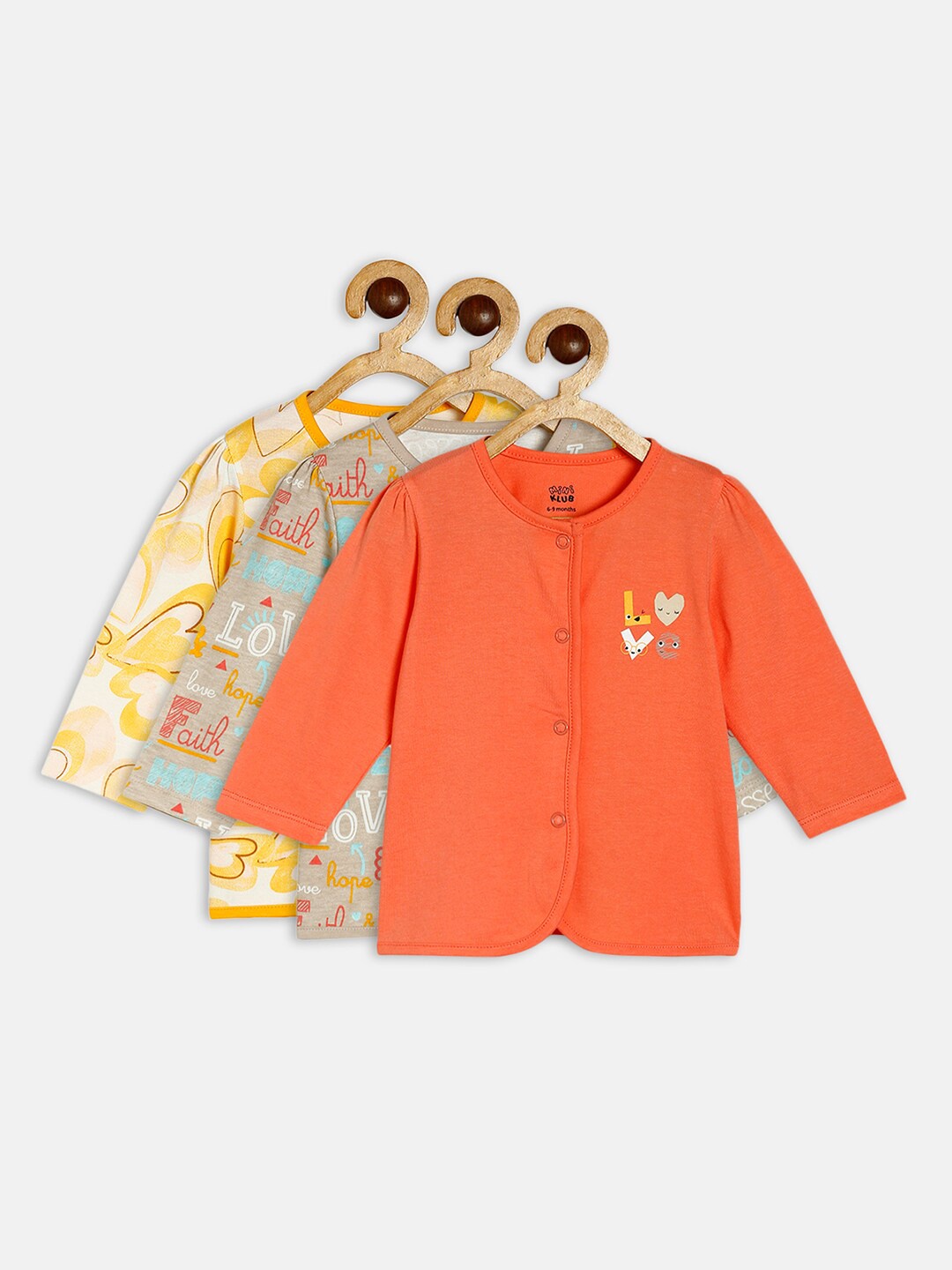 

MINI KLUB Girls Pack Of 3 Orange & Yellow Printed Open Front Basic Vest