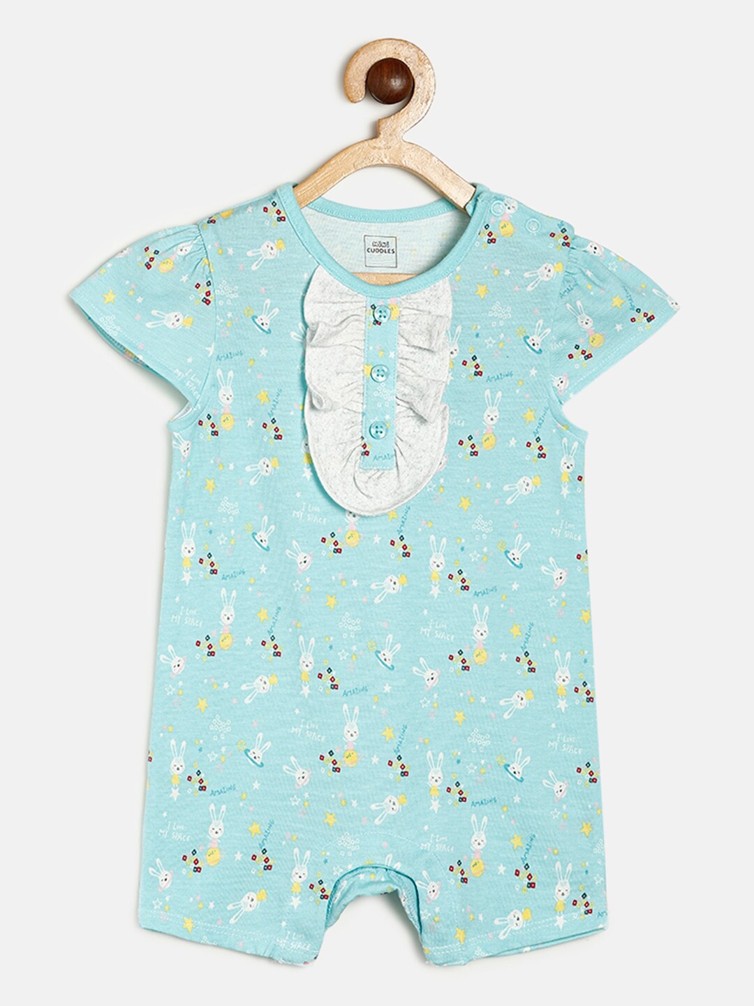 

MINI KLUB Infant Girls Blue Printed Pure Cotton Rompers