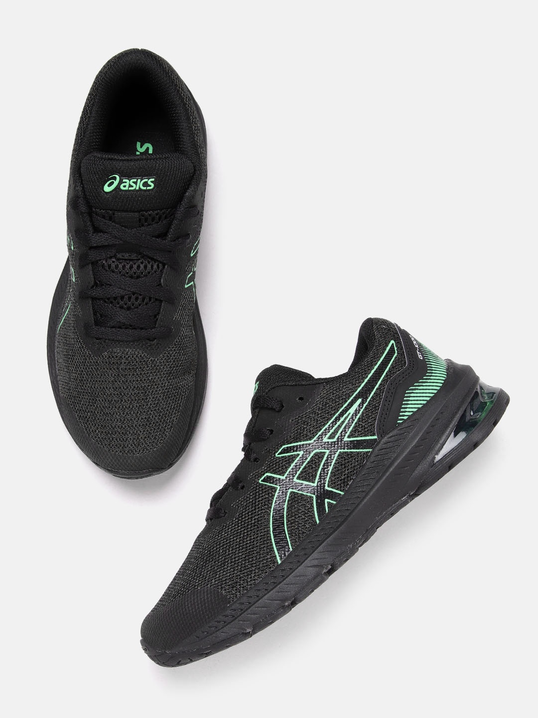 

ASICS Kids Black & Green Woven Design GT-1000 11 GS Running Shoes