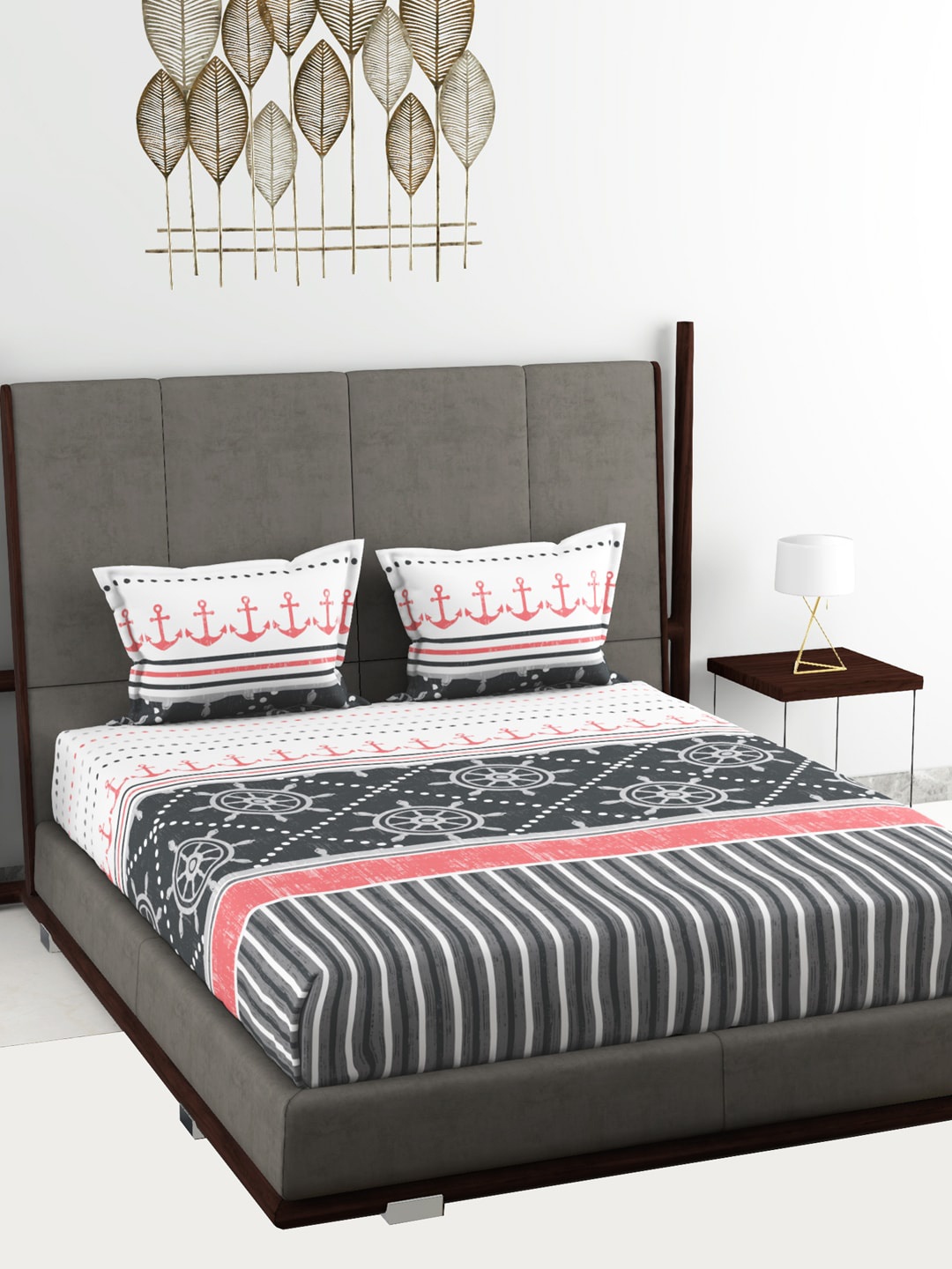

BIANCA White & Black Geometric 180 TC King Bedsheet with 2 Pillow Covers