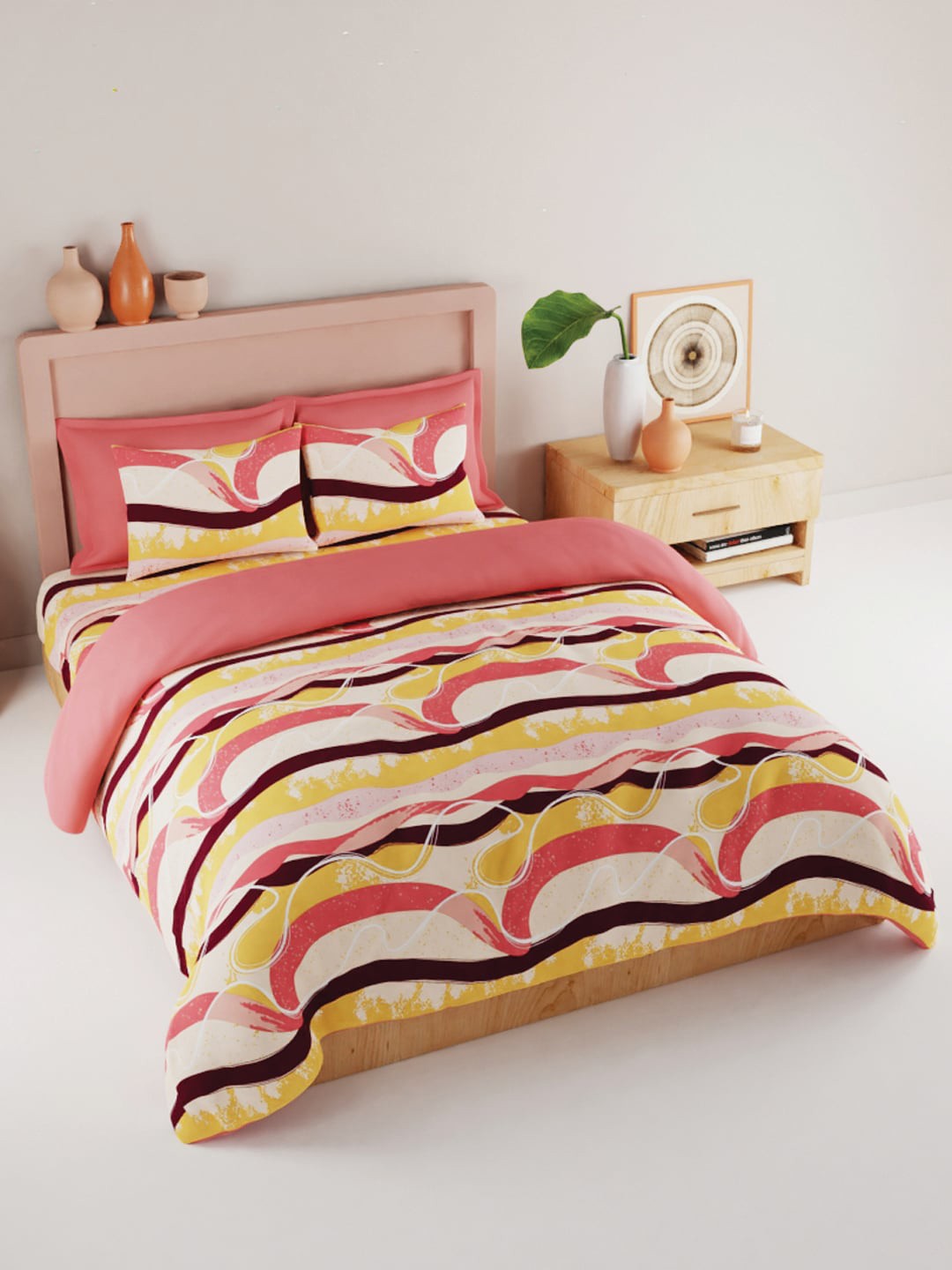 

BIANCA Pink & Orange 210 TC King Bedsheet with 2 Pillow Covers