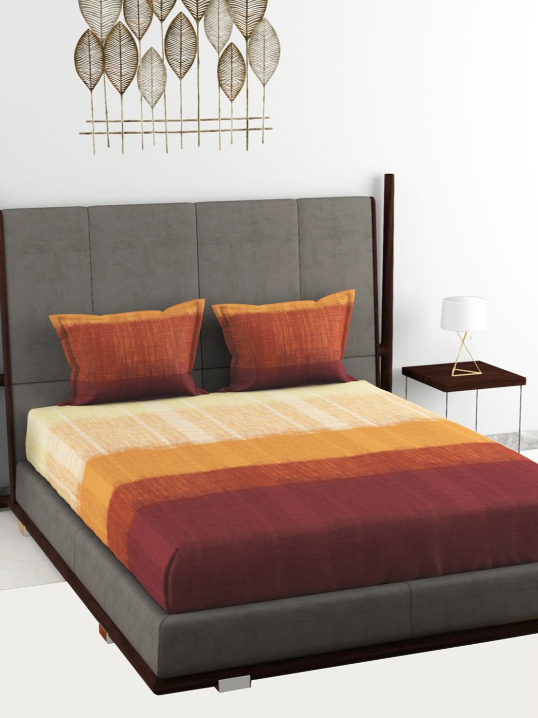 

BIANCA Bronze-Toned & Beige 180 TC King Bedsheet with 2 Pillow Covers