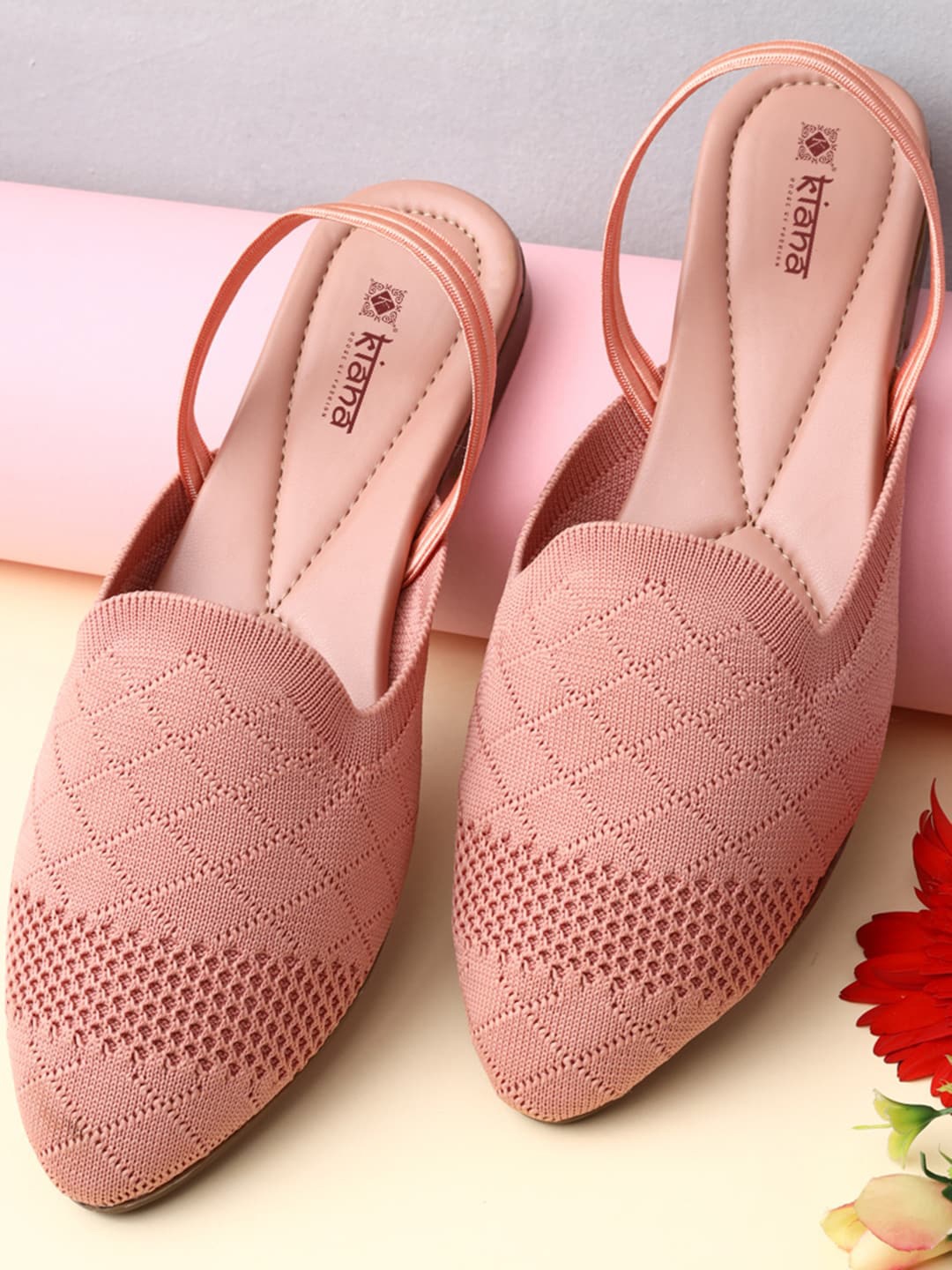 

Kiana Women Pink Textured Mules Flats