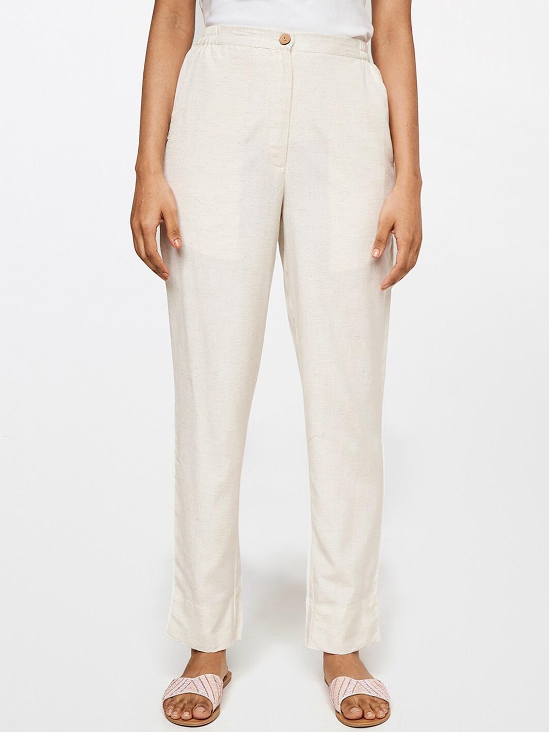 

Global Desi Women Off White Straight Fit Trousers