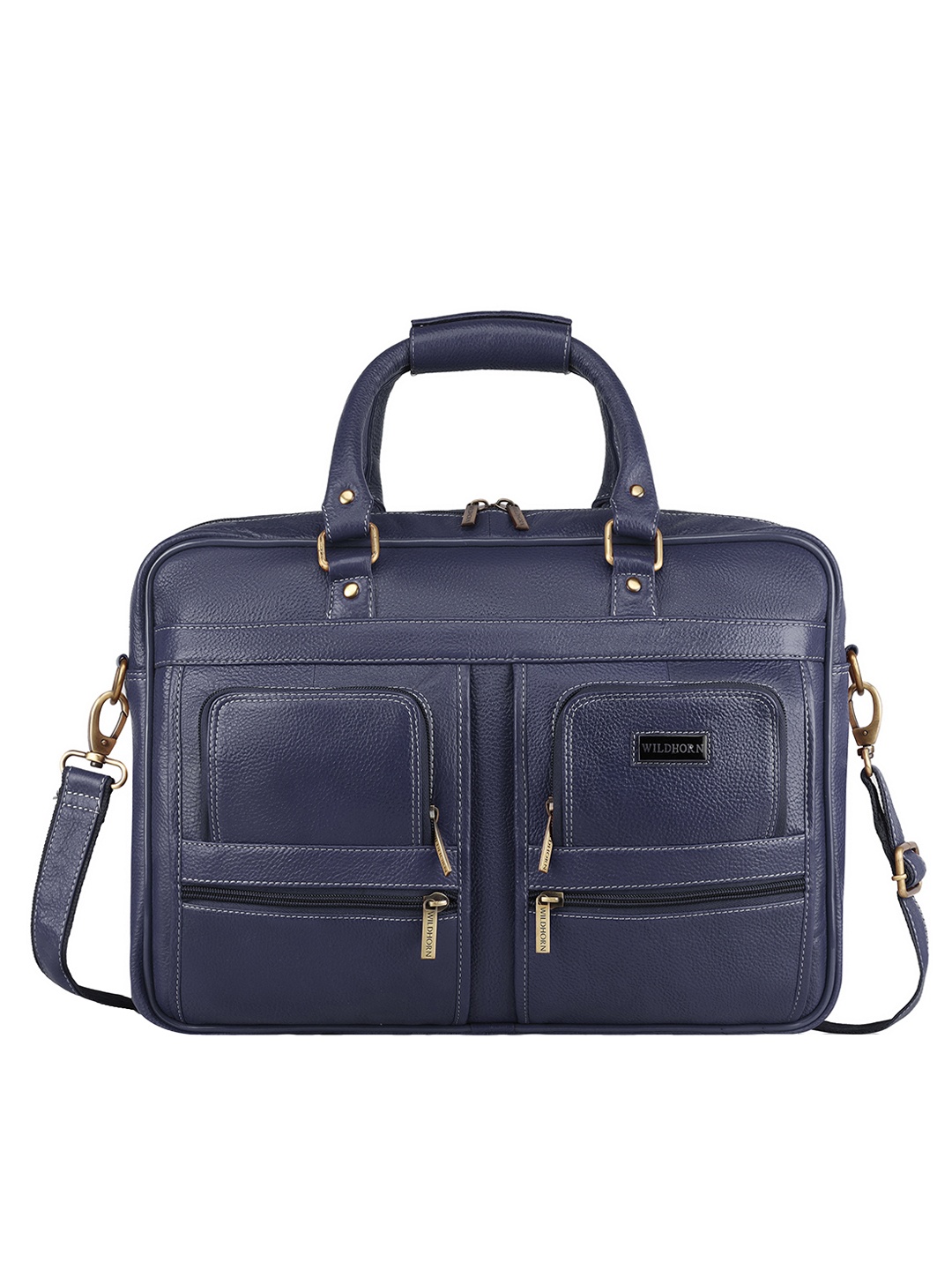 

WildHorn Men Blue Leather Laptop Bag