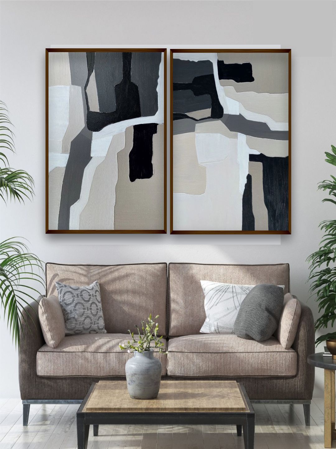 

The Art House Set Of 2 Grey & White Abstract Framed Wall Painting