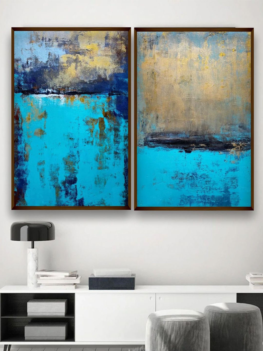 

The Art House Set Of 2 Abstract Painting Wall Art, Blue