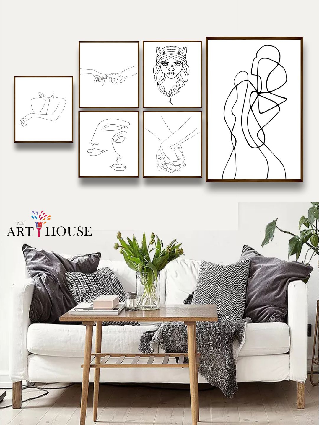 

The Art House Set Of 6 White & Black Printed Abstract Painting Wall Art
