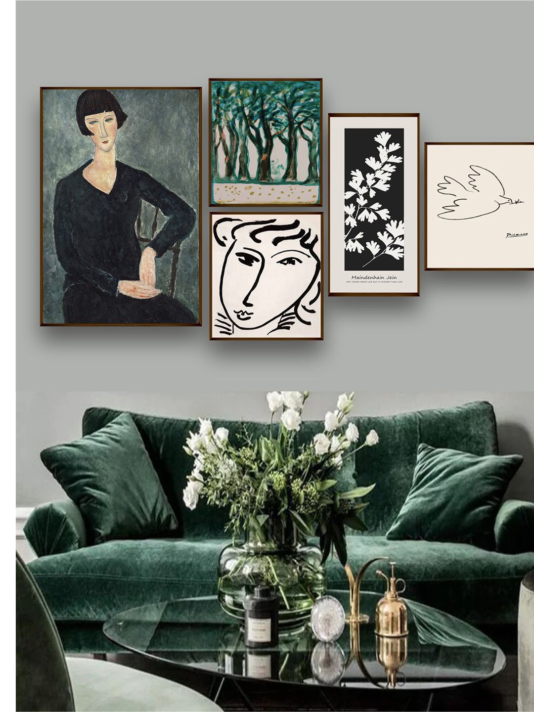 

The Art House Set Of 5 Green & Black Abstract Painting Wall Art