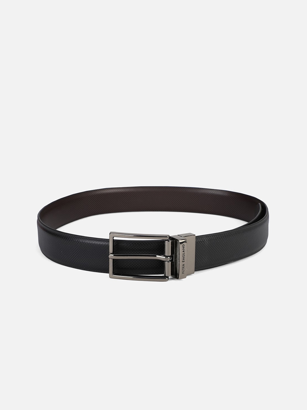 

Peter England Men Black Textured Leather Belt