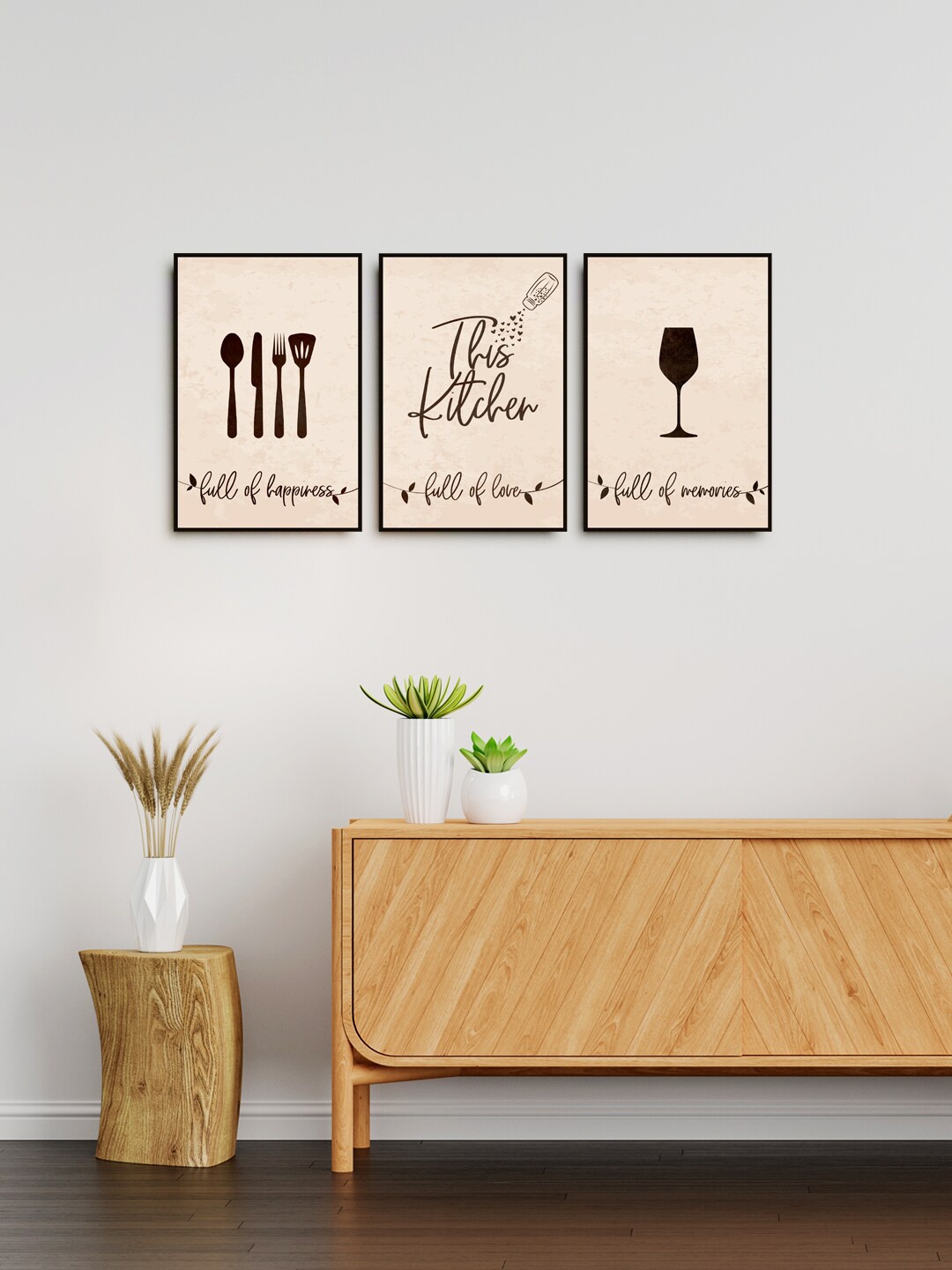 

999Store Set Of 3 Nude Coloured & Black Quotes Painting Wall Art