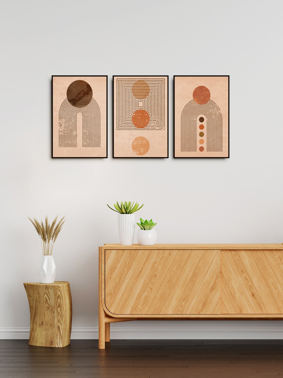 

999Store Set of 3 Nude-Colored & Brown Printed Abstract Wall Art