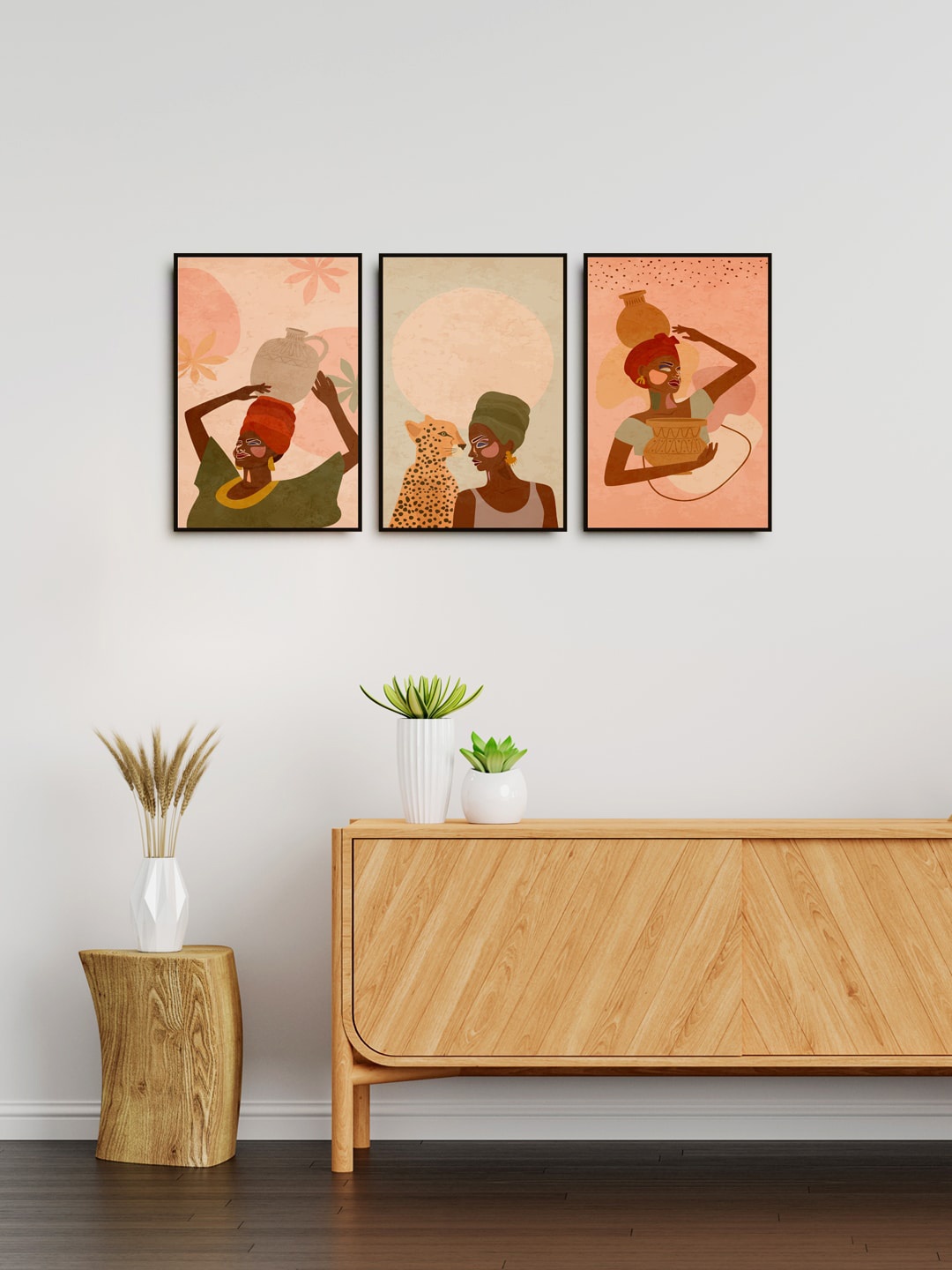

999Store Set Of 3 Nude & Pink African Women Painting Wall Art