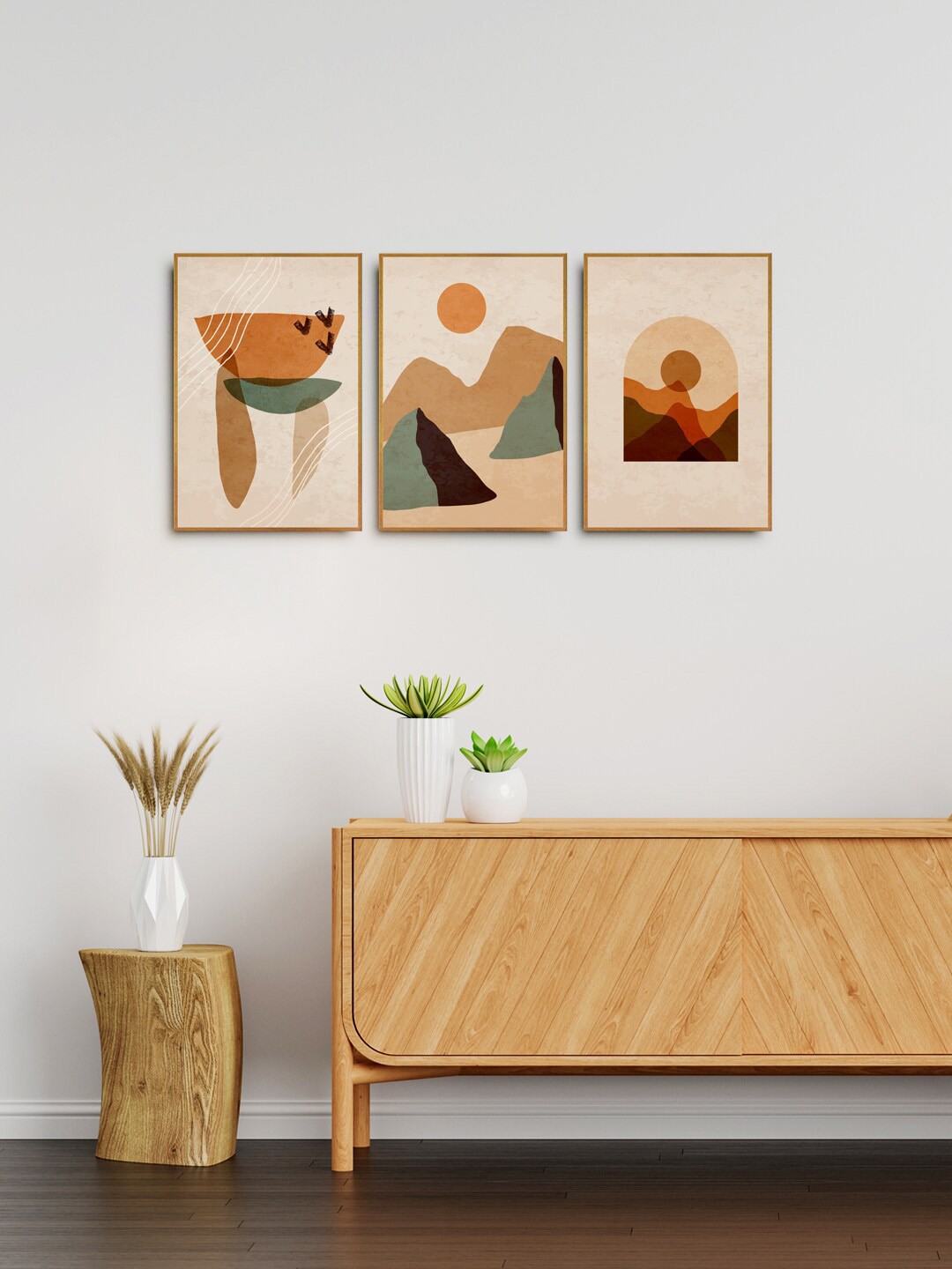 

999Store Set Of 3 Brown Abstract Painting Wall Art
