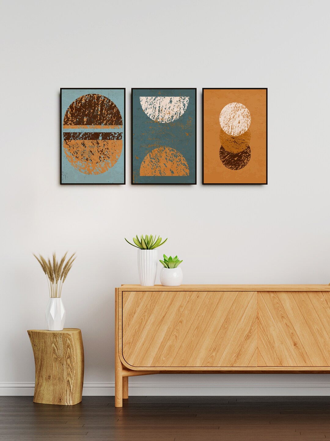 

999Store Set of 3 Brown & Blue Abstract Wall Art