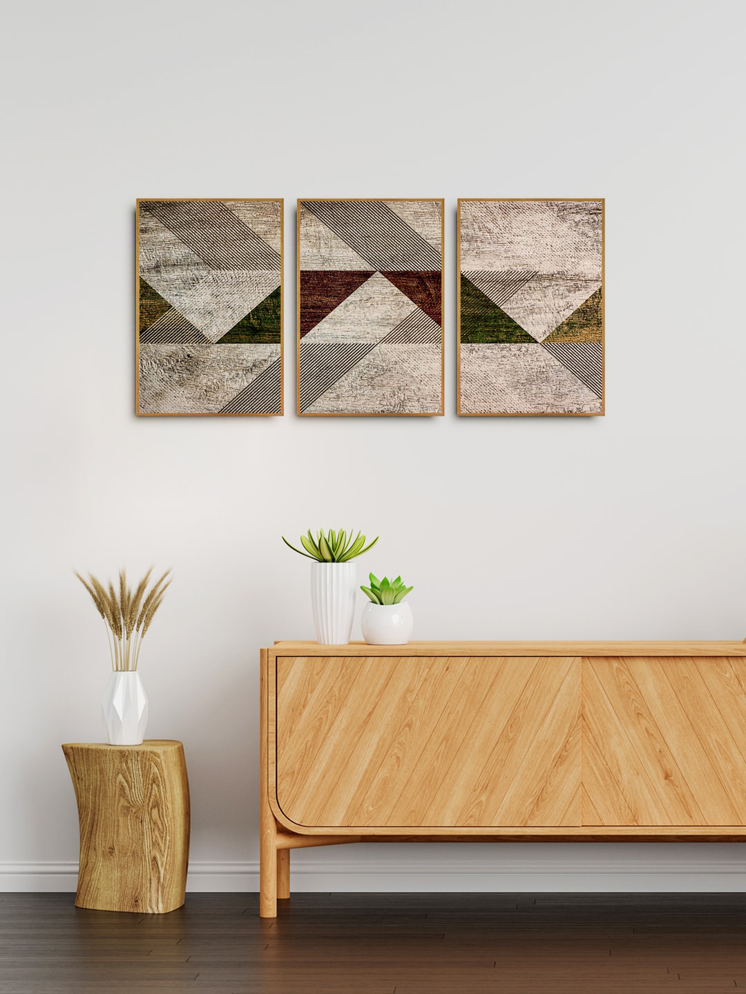 

999Store Set Of 3 Brown & Grey Abstract Painting Wall Art