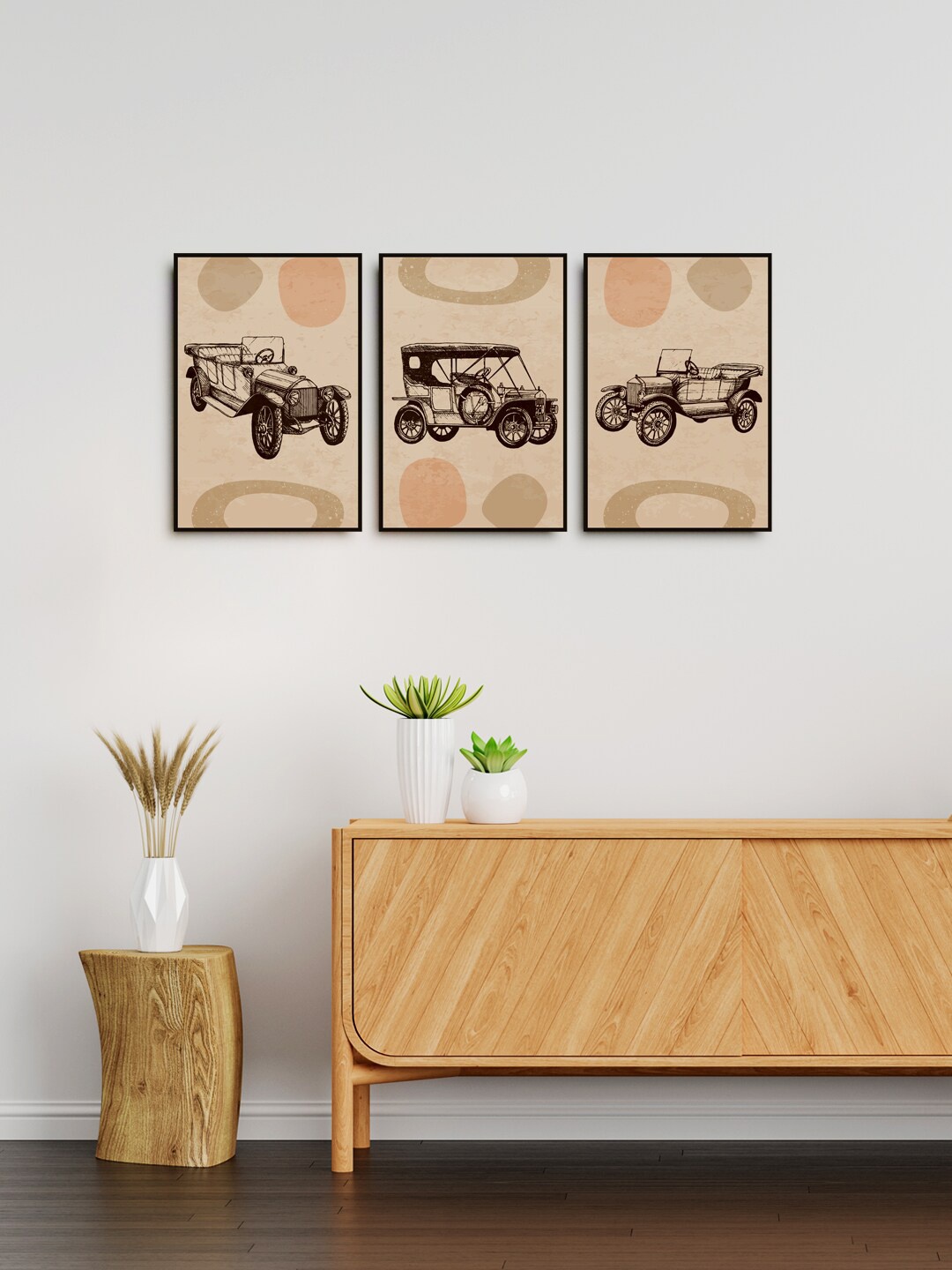 

999Store Set Of 3 Brown Abstract Painting Wall Art