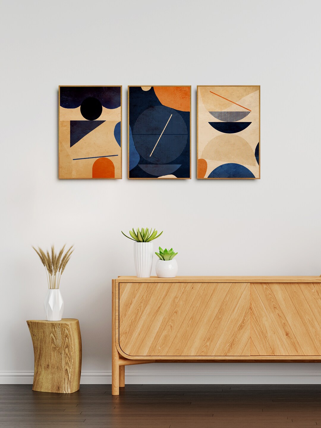 

999Store Blue & Cream Abstract Framed Wall Painting
