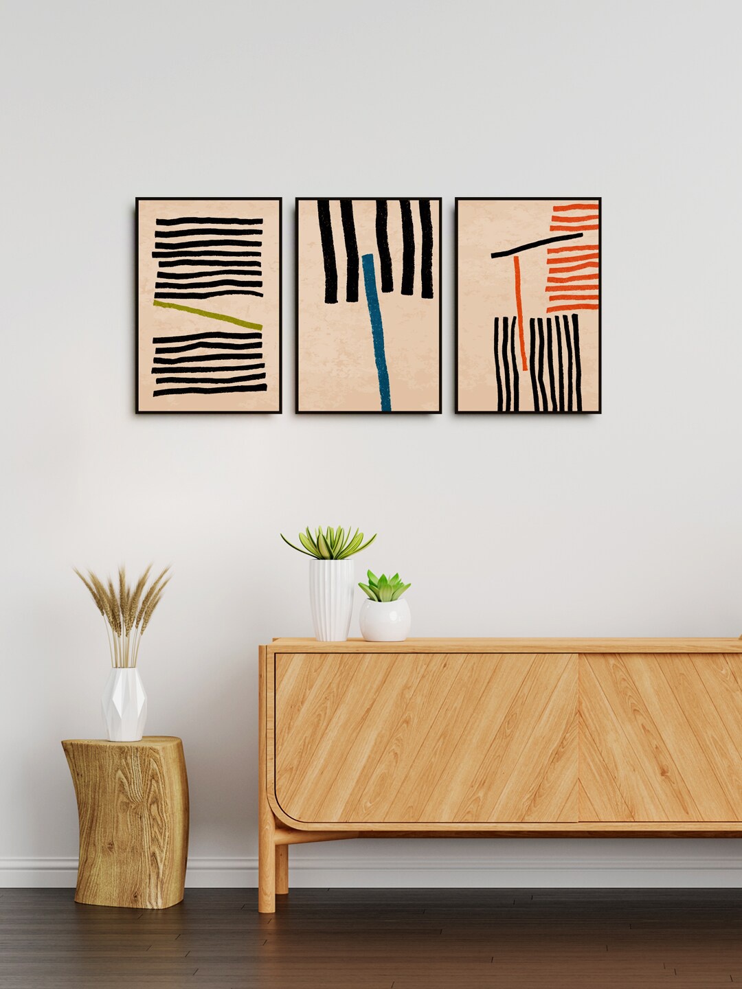 

999Store Set Of 3 Brown Abstract Painting Wall Art