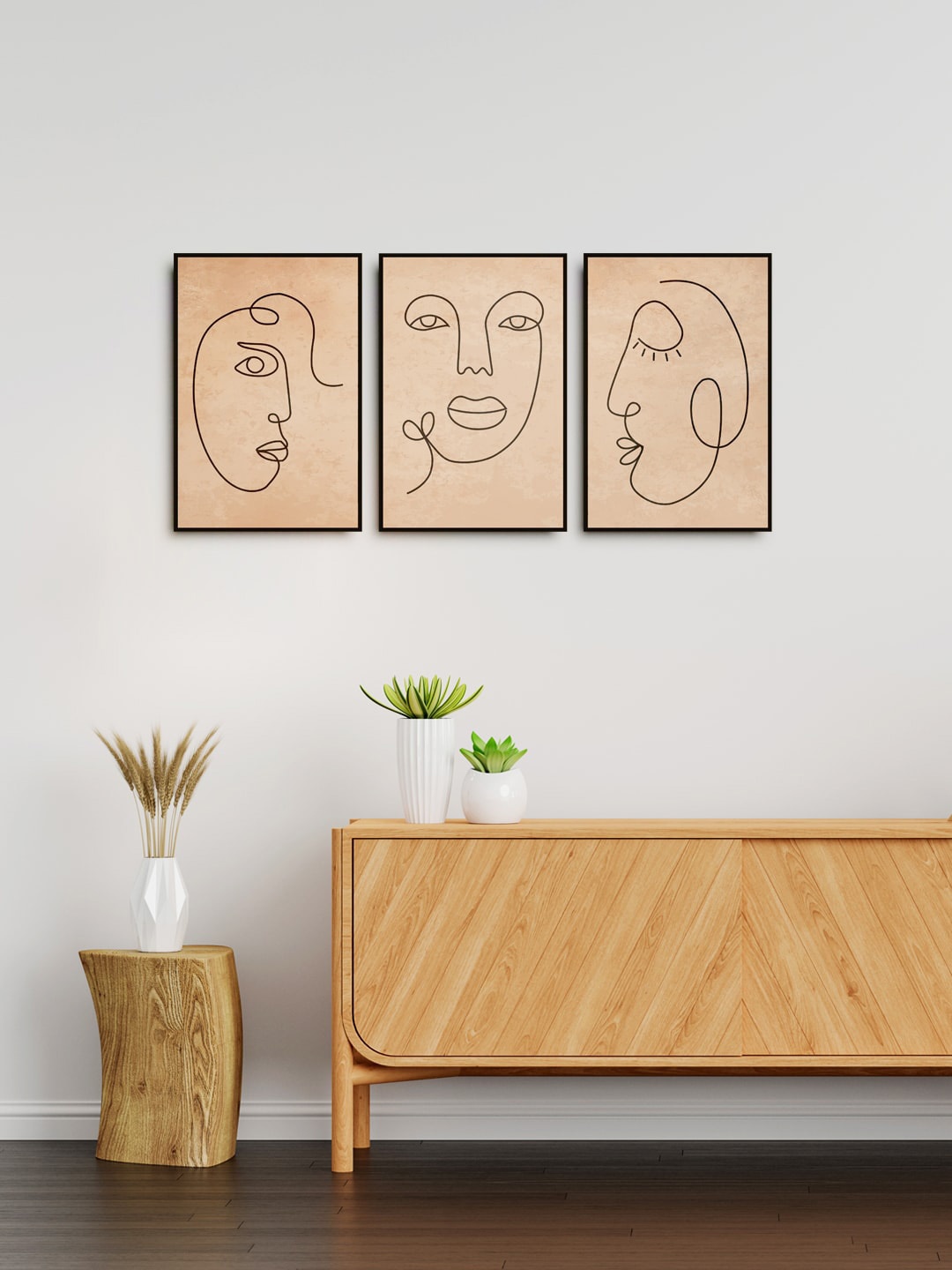 

999Store Set Of 3 Brown Boho Women Face Painted Wall Art