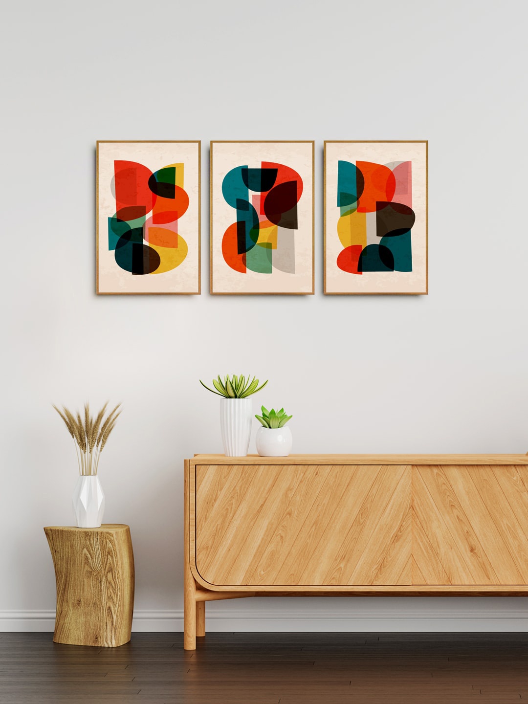 

999Store Set Of 3 Red & Green Printed Framed Wall Art