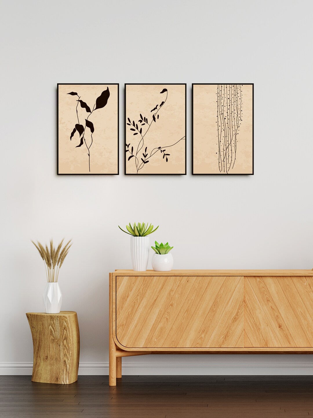 

999Store Set of 3 Brown Abstract botanical leaf art Painting canvas Wall Art