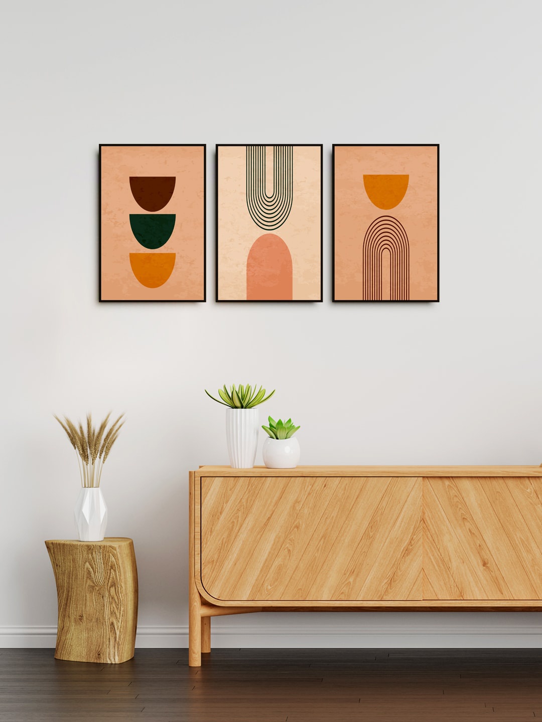 

999Store Set Of 3 Beige Abstract Painting Wall Art, Nude