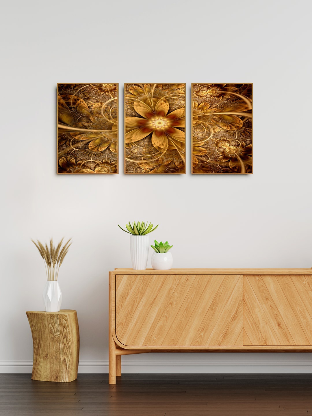 

999Store Set Of 3 Gold-Toned Printed Framed Wall Art