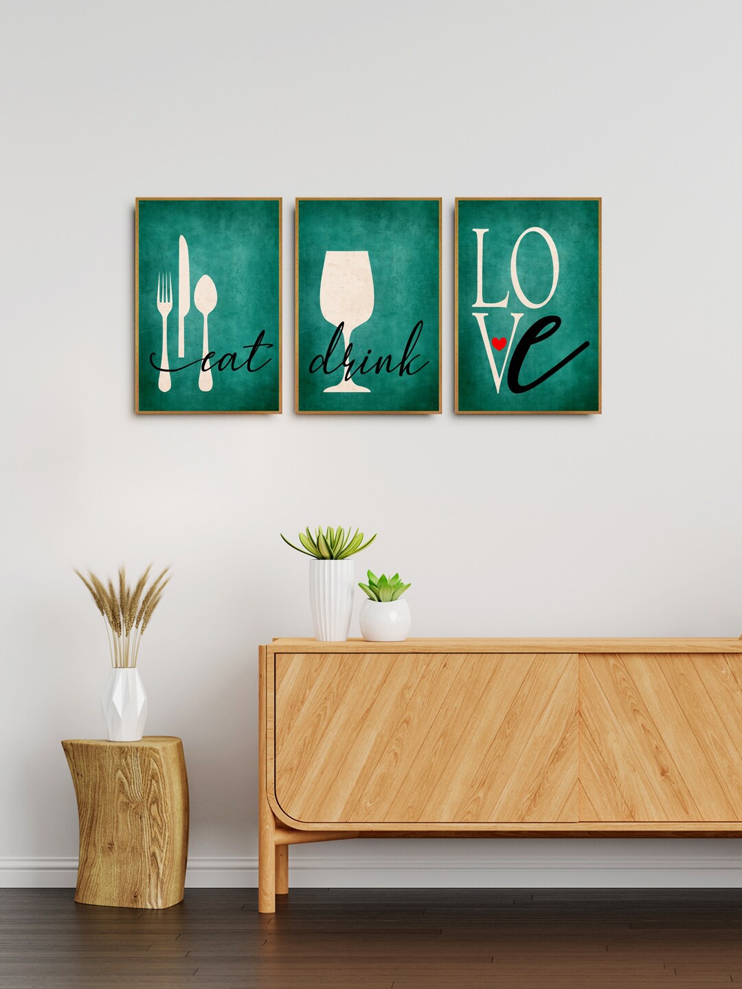 

999Store Set Of 3 Green Abstract Painting Kitchen Wall Art