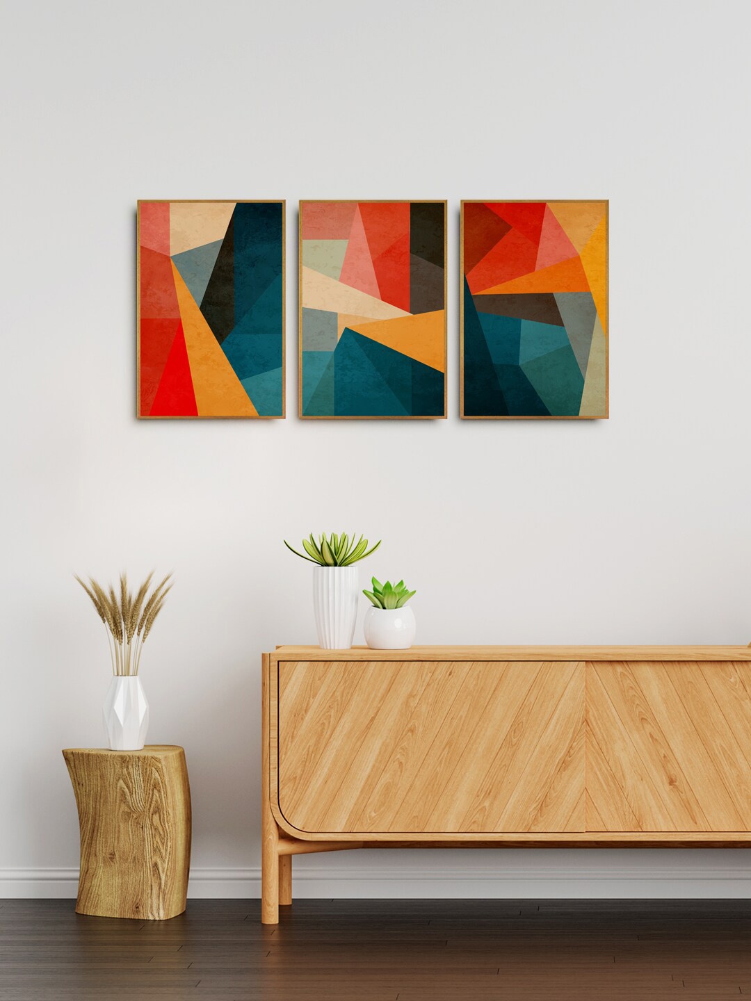

999Store Set Of 3 Abstract Painting Wall Art, Red
