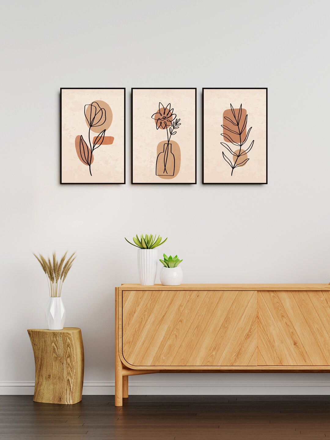 

999Store Set Of 3 Nude Toned One Line Painting Wall Art