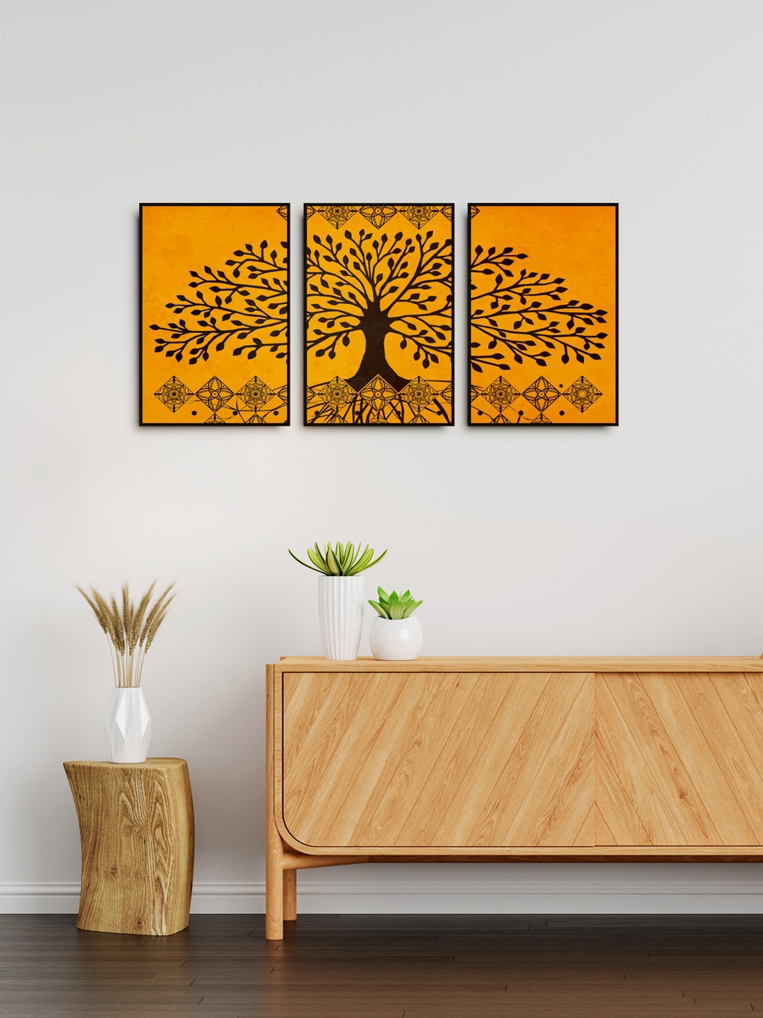 

Set Of 3 Orange & Black Floral and Botanical Painting Wall Art