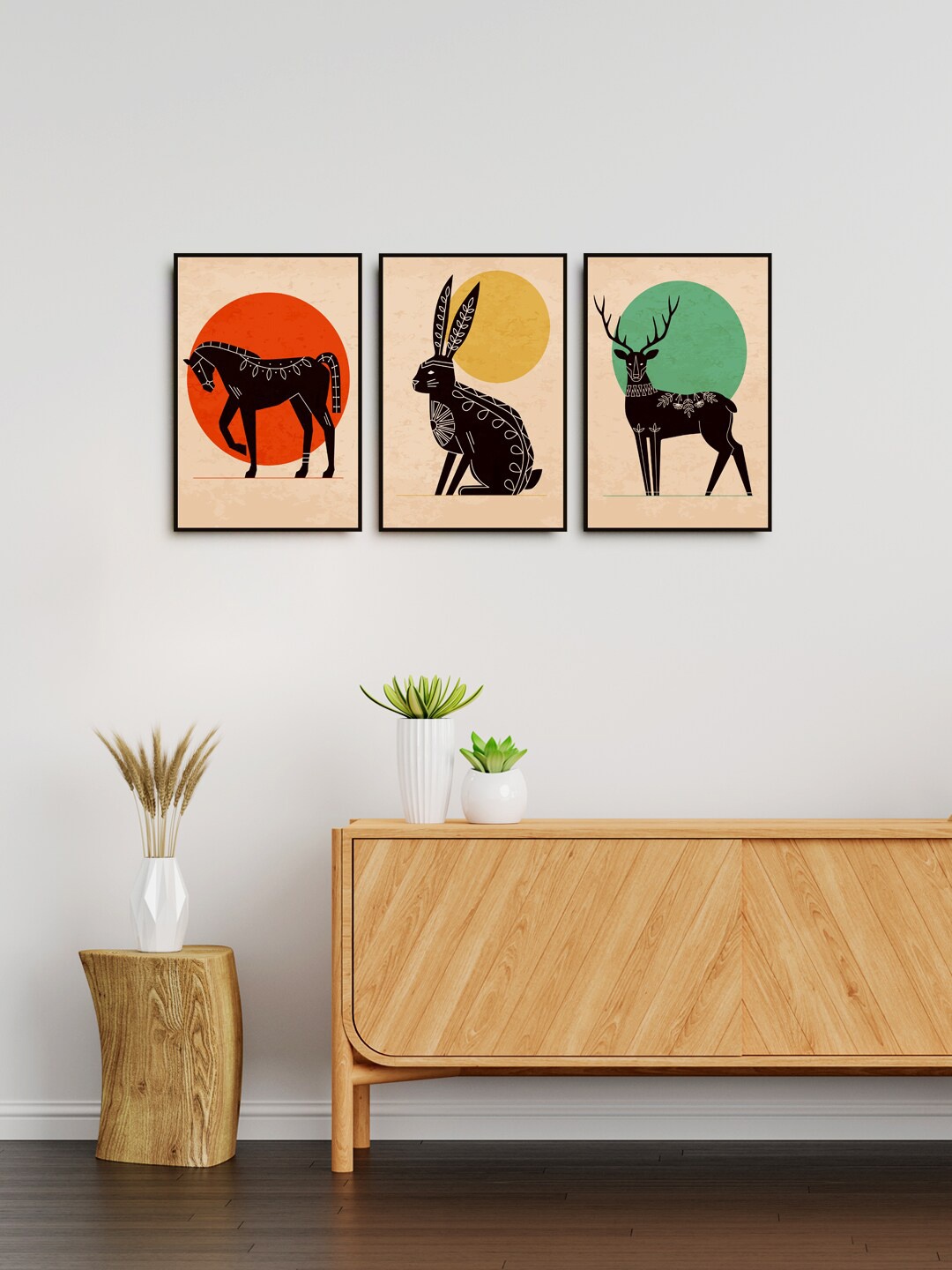 

999Store Set Of 3 Brown & Black Abstract Painting Wall Art