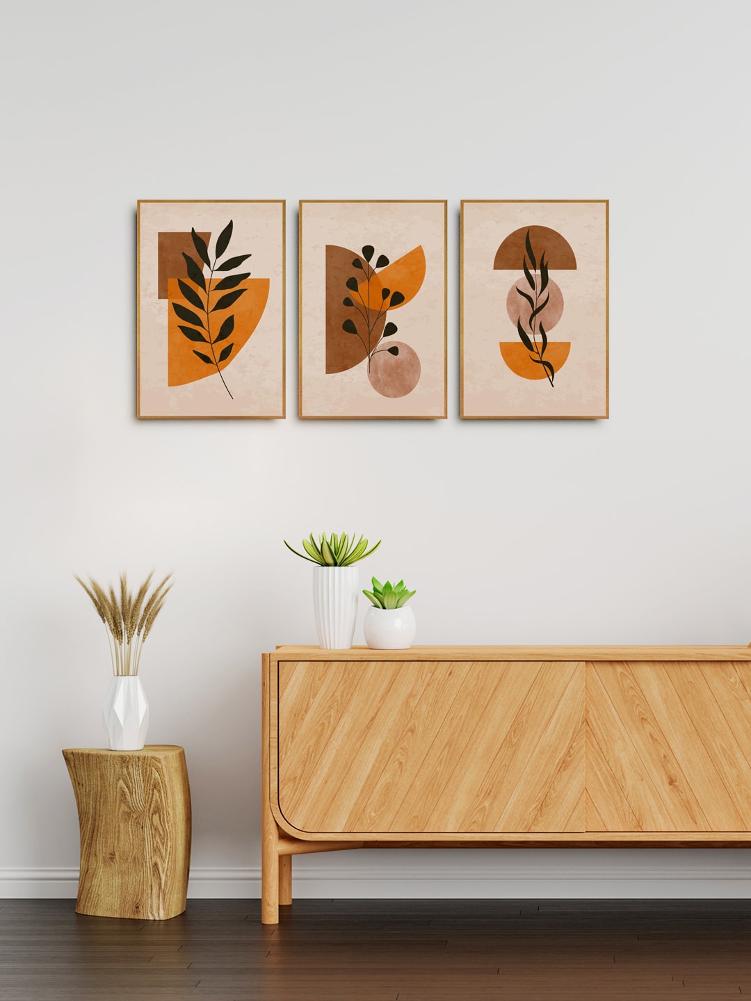

999Store Set Of 3 Brown Abstract Painting Wall Art